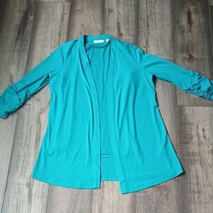 Susan Graver Teal Open Front Shrug With Matching Shirt Size S